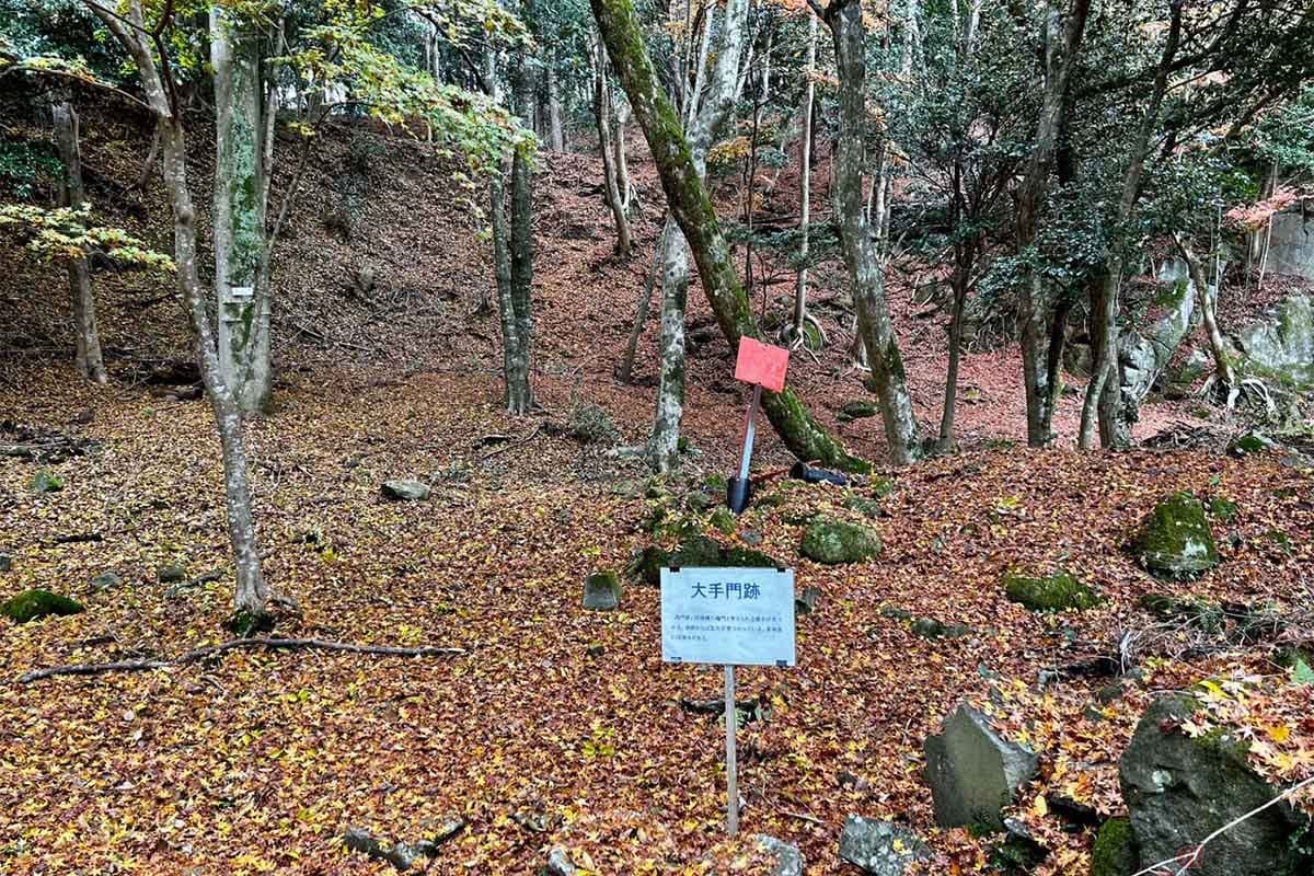 本丸へ向かう道中に大手門跡や二の丸の曲輪などの遺構を見ることができる