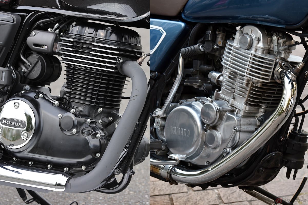 両モデルとも空冷SOHC2バルブ単気筒エンジン搭載(右:GB350S 左:SR400ファイナルエディション)