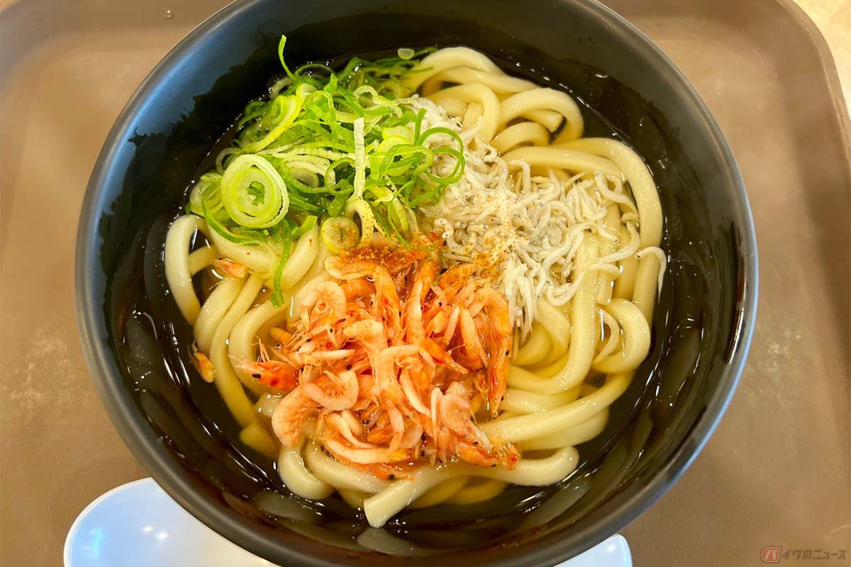 すっきりとした甘めのつゆが特徴の讃岐うどんに、桜えびとしらすが加えられた「桜えびとしらすうどん」(720円)をオーダー。香ばしさと磯の香りもあって風味も良い