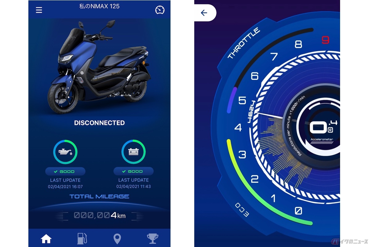 ヤマハのバイク専用アプリ(Y-Connect)を搭載