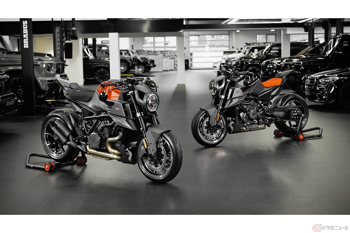 KTMとブラバスのコラボモデル「BRABUS 1300 R」。「KTM 1290 SUPER DUKE R EVO」をベースに専用カーボンパーツなどが奢られています