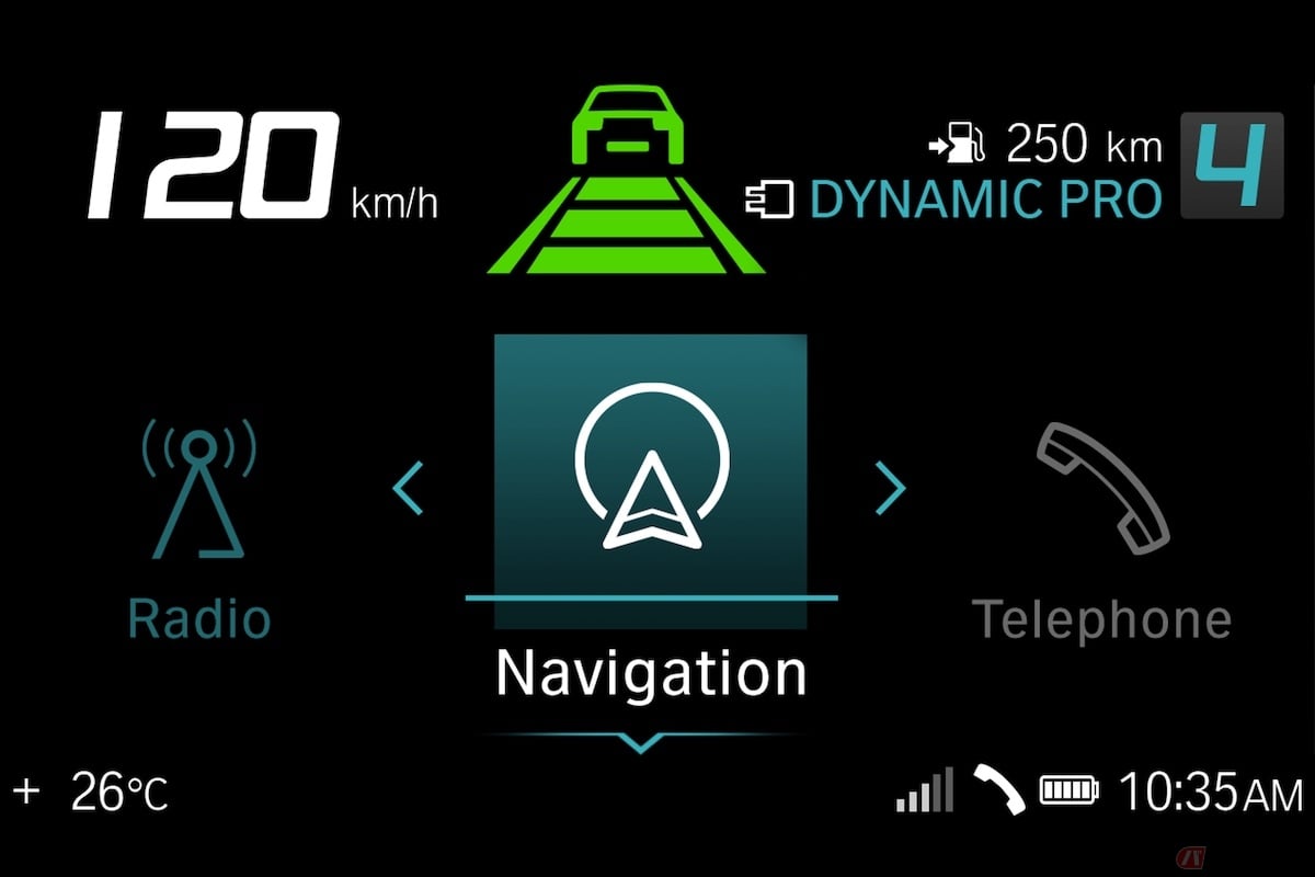 BMW Motorrad「R1250RT」のメーターには、アクティブ・クルーズ・コントロール(ACC)設定が表示されます