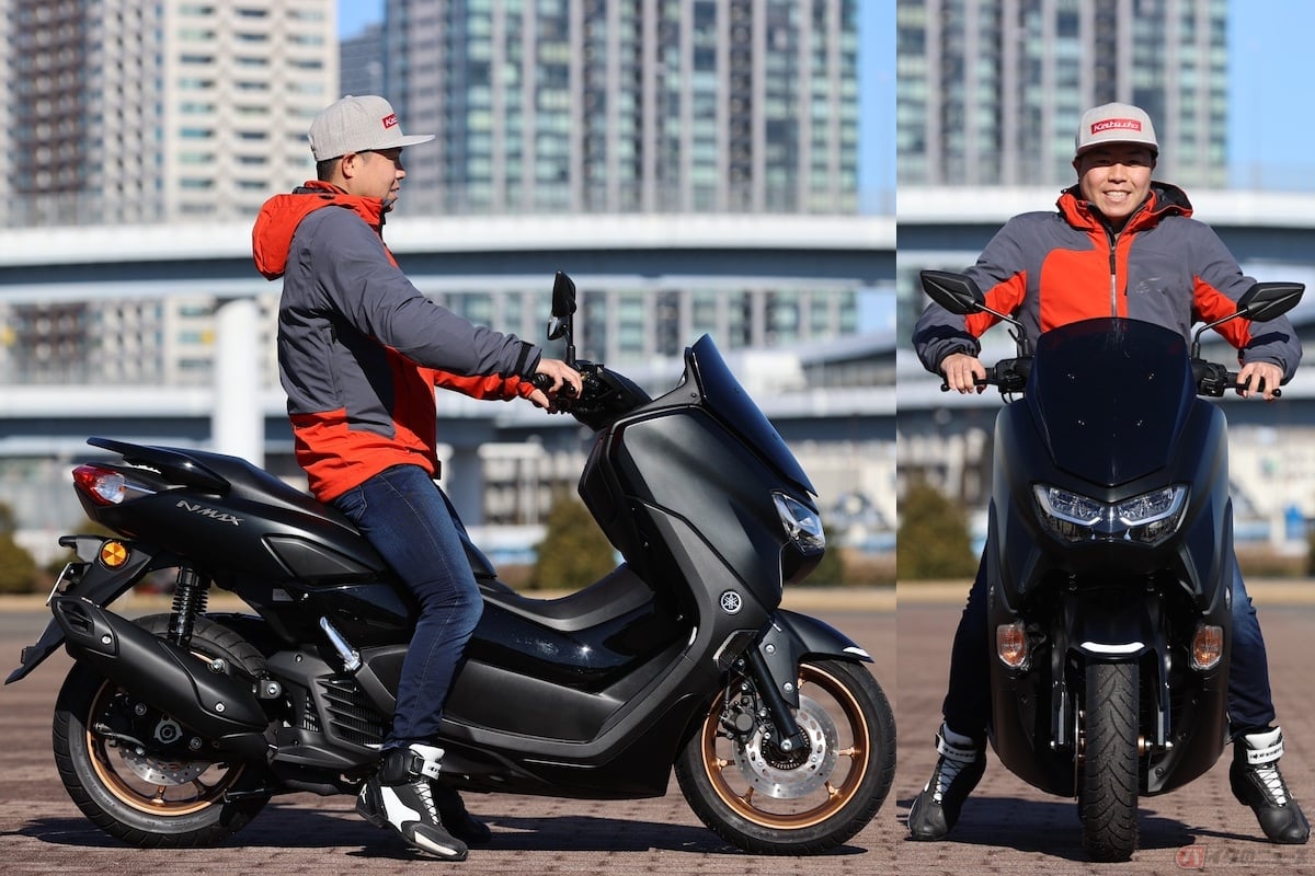ヤマハ「NMAX」の足つき性は、両足のカカトが浮く程度(身長168㎝)