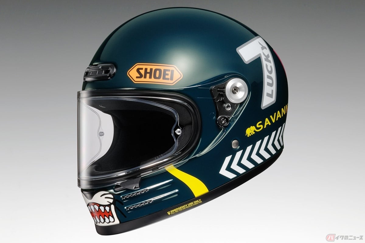 SHOEIのネオクラシックフルフェイス「Glamster」に追加されるNEWグラフィックモデル「CHEETAH CUSTOM CYCLES(チーターカスタムサイクルズ)」のTC-2(BLUE/YELLOW)