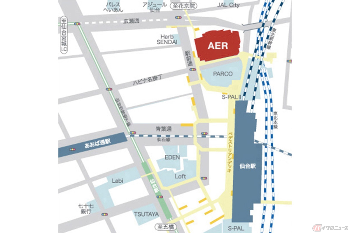 「スズキモーターサイクルコレクション2022」が開催される仙台AER(アエル) 1階アトリウム