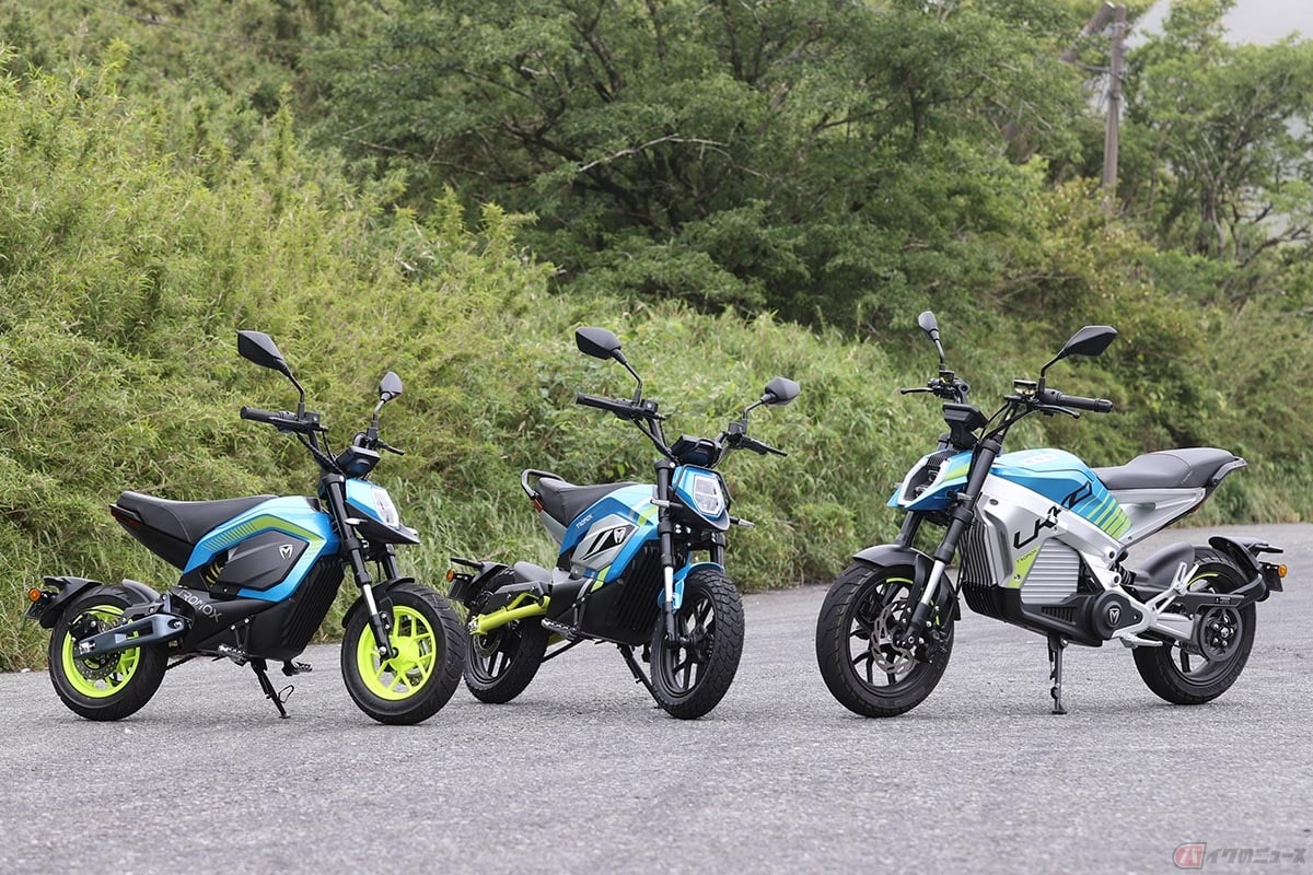 TROMOX製の電動バイク。左から「MINO」「MINO-B」「UKKO S」