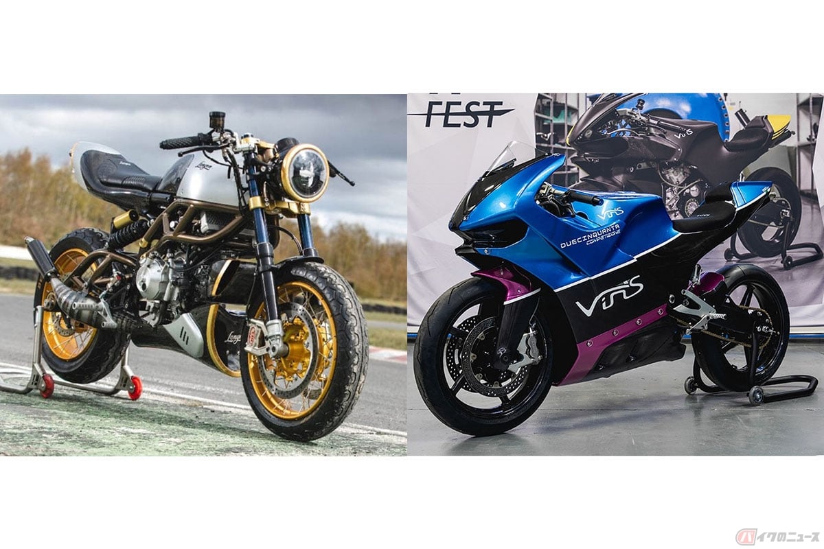左から「Langen Technology Ltd.」の「Two Stroke」、「Vins Srl」社の「Duecinquanta(ドゥエチンクアンタ)」