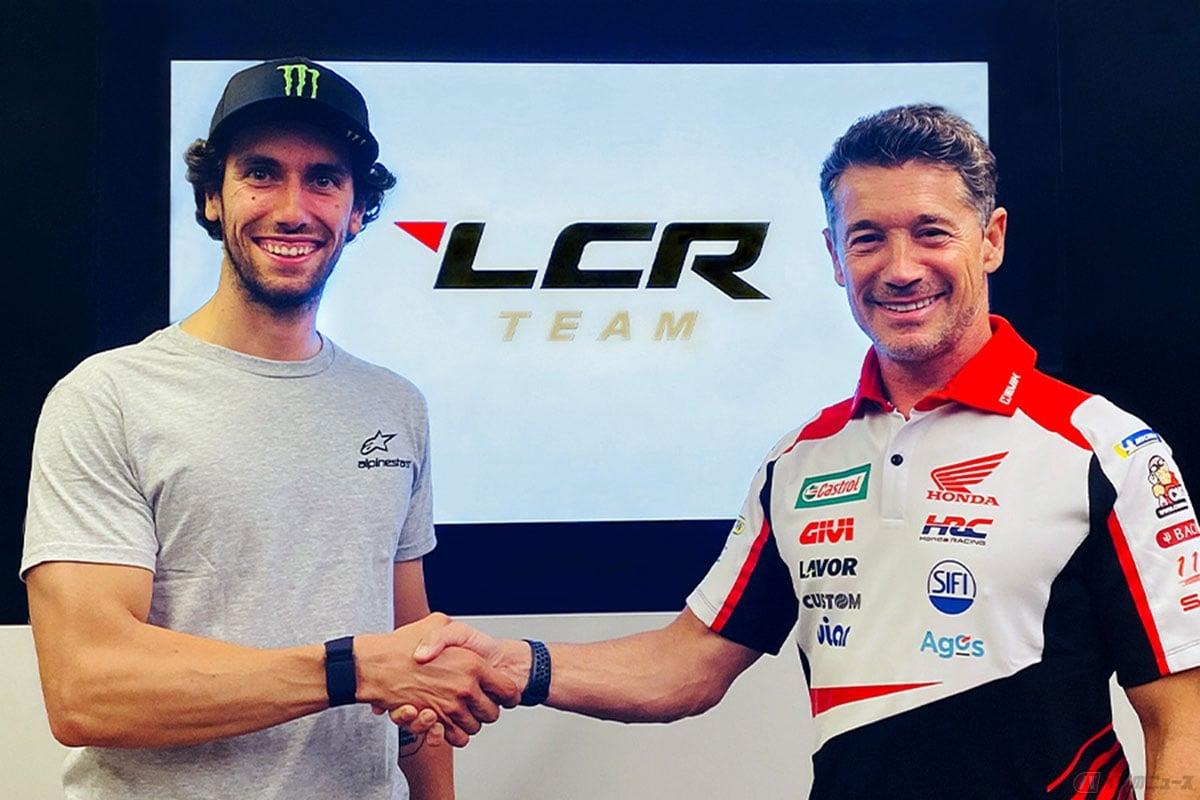 株式会社ホンダ・レーシング(以下、HRC)ならびにLCR Honda CASTROL Team(以下、LCR Honda)との契約に合意アレックス・リンス選手(左)とLCR Hondaチームプリンシパル&CEO、ルーチョ・チェッキネロ氏(右)