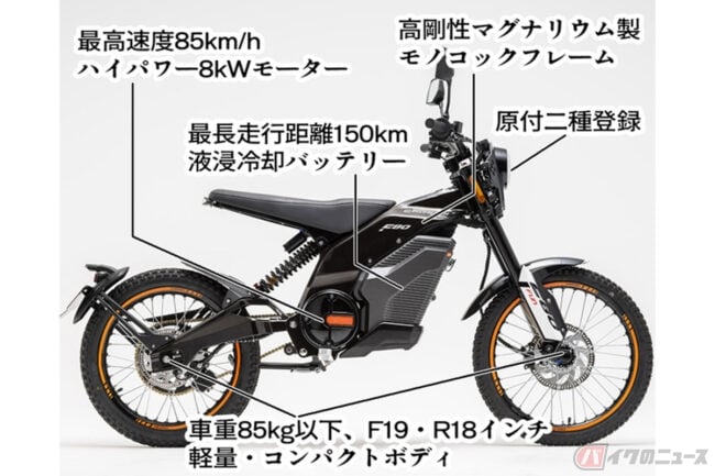 原付二種電動オフロードバイクCAOFEN「F80 STREET」 競技専用モデル