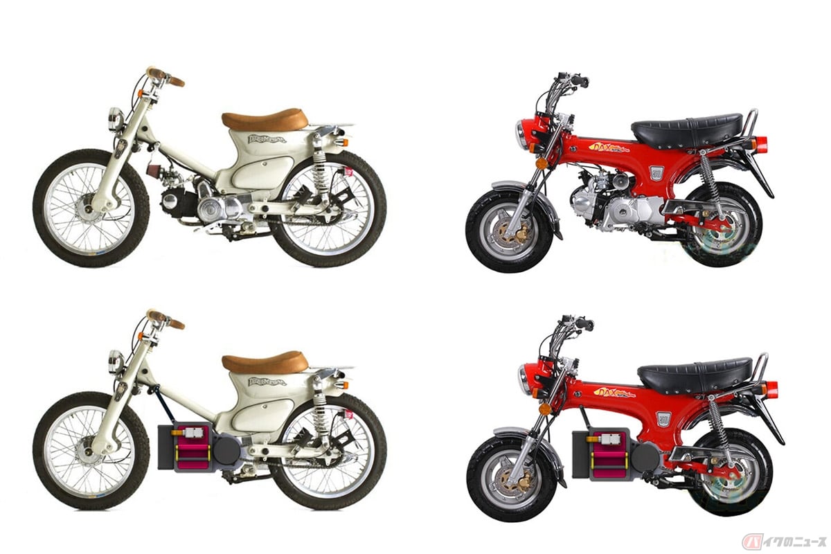 ONが開発したE-Coreを搭載したホンダ「ダックス」と「スーパーカブ」(下段)