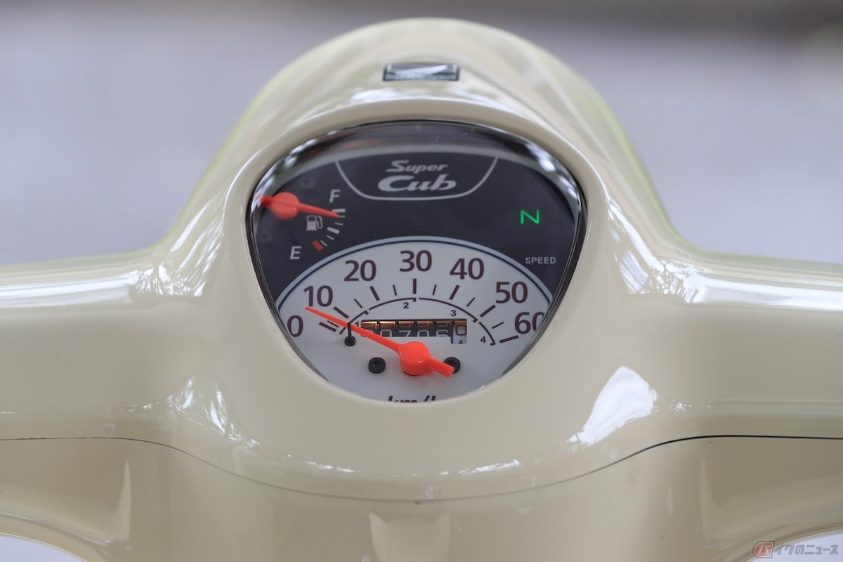 原付一種バイクの速度メーターを見ると60km/hまで表示されています