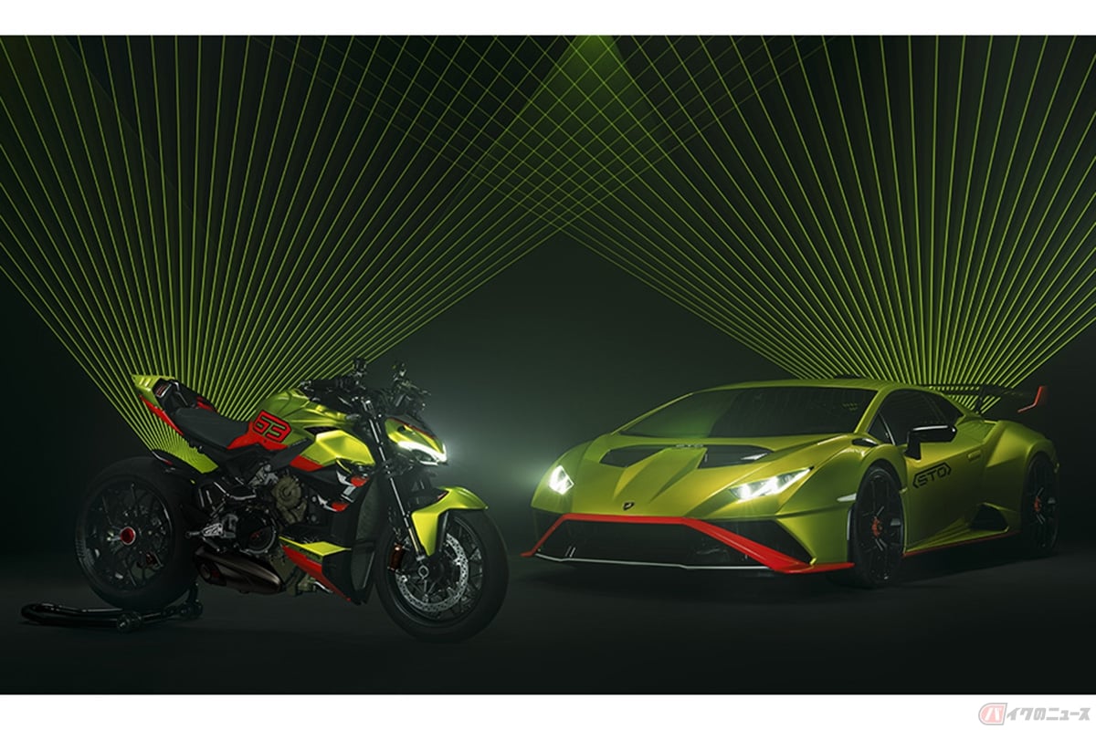 ドゥカティ「ストリートファイターV4ランボルギーニ」とランボルギーニ「ウラカンSTO(スーパー・トロフェオ・オモロガータ)」