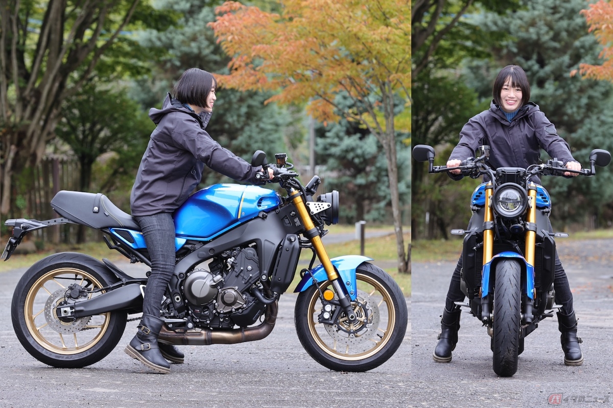 シート高810mmの足つき性は、身長158cmのわたしが少し厚底のブーツを履いて、両足が軽く地面に着く程度