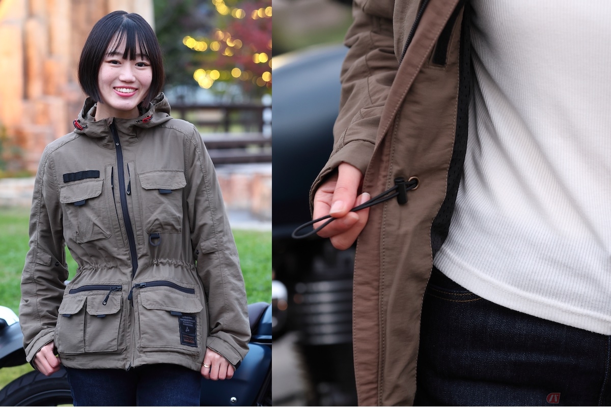 腰のゴムを引くとウエストがキュッと絞られ綺麗なくびれが生まれます