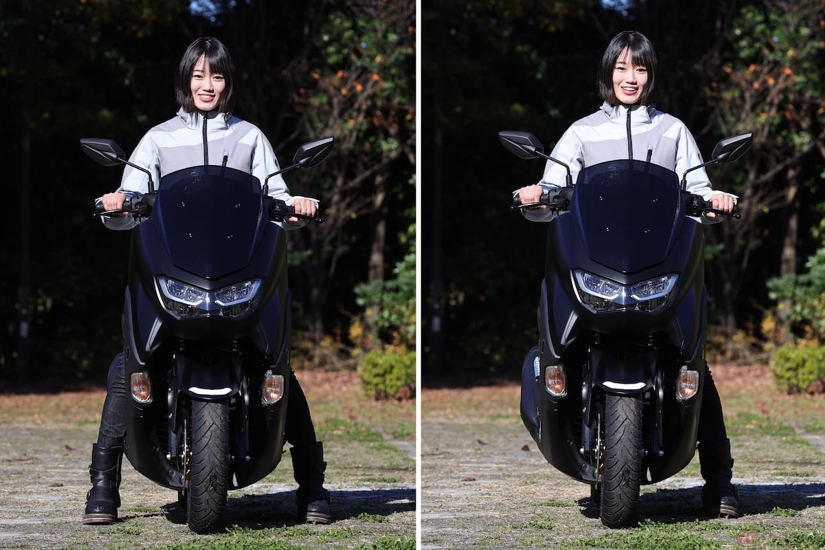 跨った状態で正面から見ると、やっぱり車体が大きい