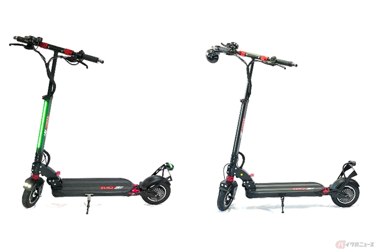 免許不要の電動キックボード「ZERO9 Lite」(左)と原付モデルの「ZERO9」