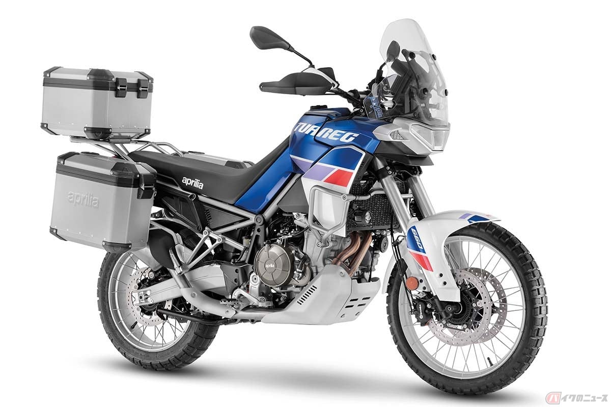 アプリリア新型「トゥアレグ660」(カラー:インディゴタゲルマスト)※専用のアクセサリーを装着した状態