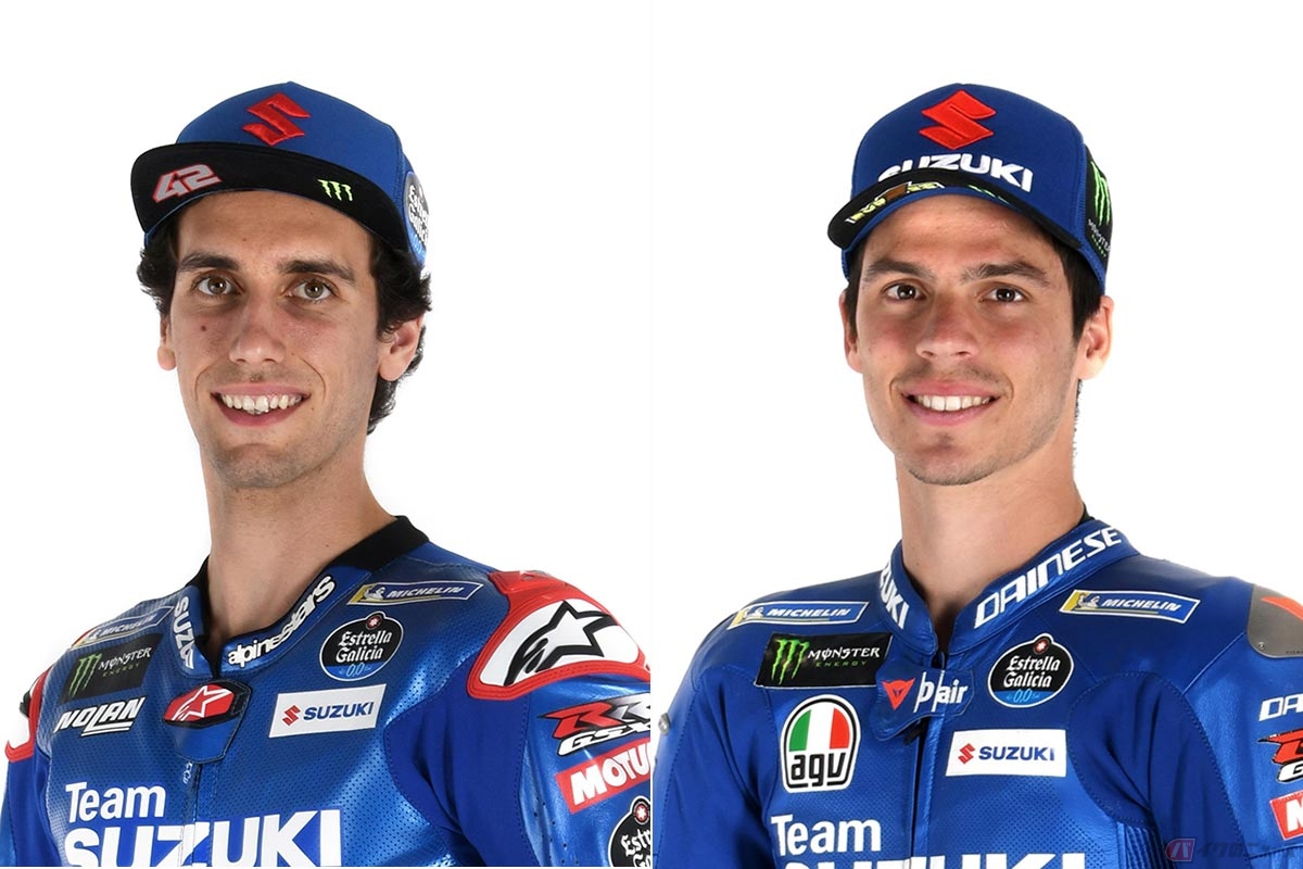 右：ジョアン・ミル選手（1997年9月1日生まれ。スペイン。2020年チャンピオン。2021年ランキング3位）／左：アレックス・リンス選手（1995年12月8日生まれ。スペイン。2017年MotoGP昇格当時からスズキライダーとして戦う）