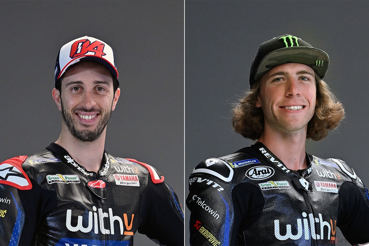 左：アンドレア・ドビツィオーゾ選手（1986年3月23生まれ。イタリア。MotoGP最年長ライダーであり、高い分析力を持つ）／右：ダーリン・ビンダー選手（1998年1月21日生まれ。南アフリカ。2022年シーズン、Moto3からダイレクトにMotoGPへ昇格）