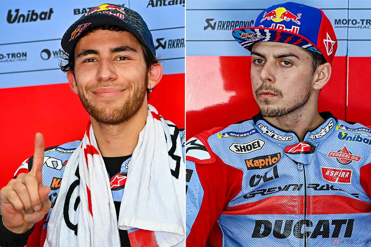 左：エネア・バスティアニーニ選手（1997年12月30日生まれ。イタリア。ルーキーイヤーの昨年、2度表彰台に立った）／右：ファビオ・ディ・ジャンアントニオ選手（1998年10月10日生まれ。イタリア。2021年Moto2ランキング7位のルーキー）