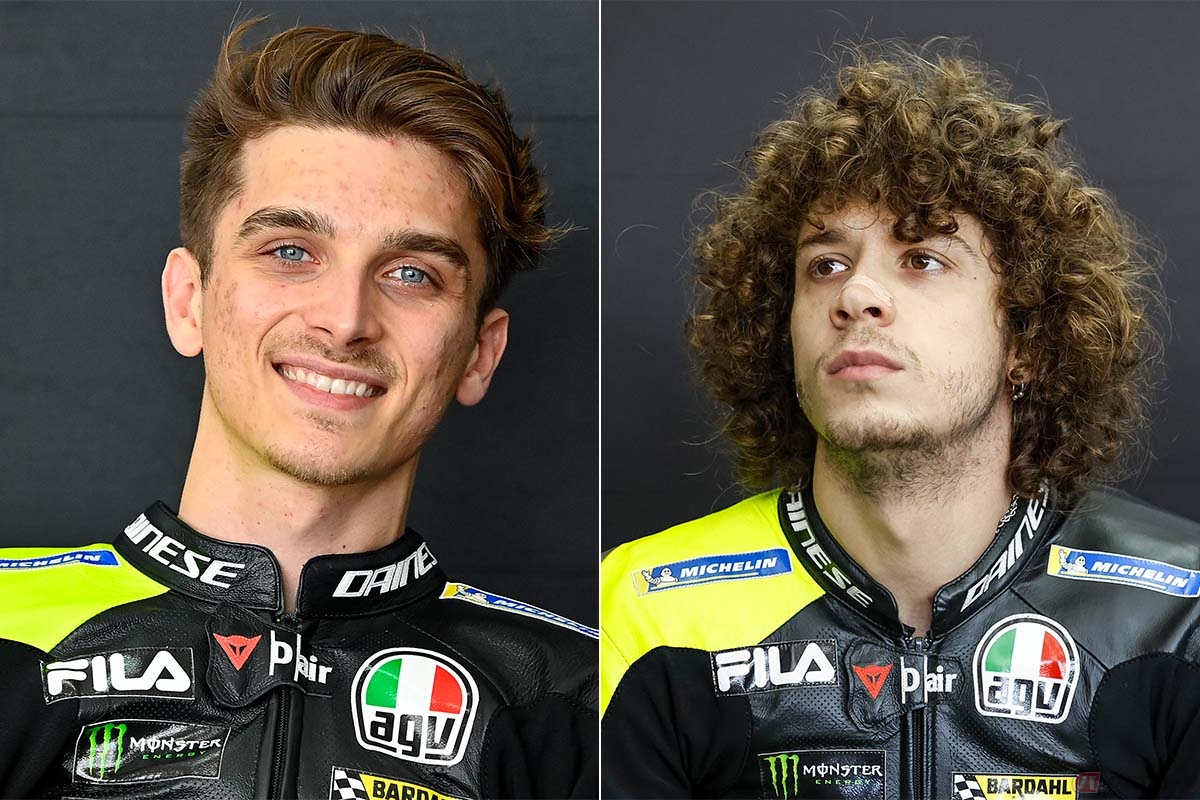 左：ルカ・マリーニ選手（1997年8月10日生まれ。イタリア。ロッシの異父兄弟）／右：マルコ・ベッツェッキ選手（1998年11月12日生まれ。イタリア。2021年Moto2ランキング3位のルーキー）