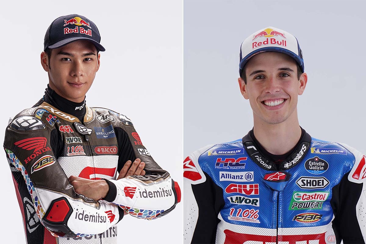 左：中上貴晶選手（1992年2月9日生まれ。日本。最高峰クラス参戦5年目を迎える唯一の日本人ライダー）／右：アレックス・マルケス選手（1996年4月23日生まれ。スペイン。2021年シーズンから中上選手のチームメイトに。M.マルケス選手の弟）