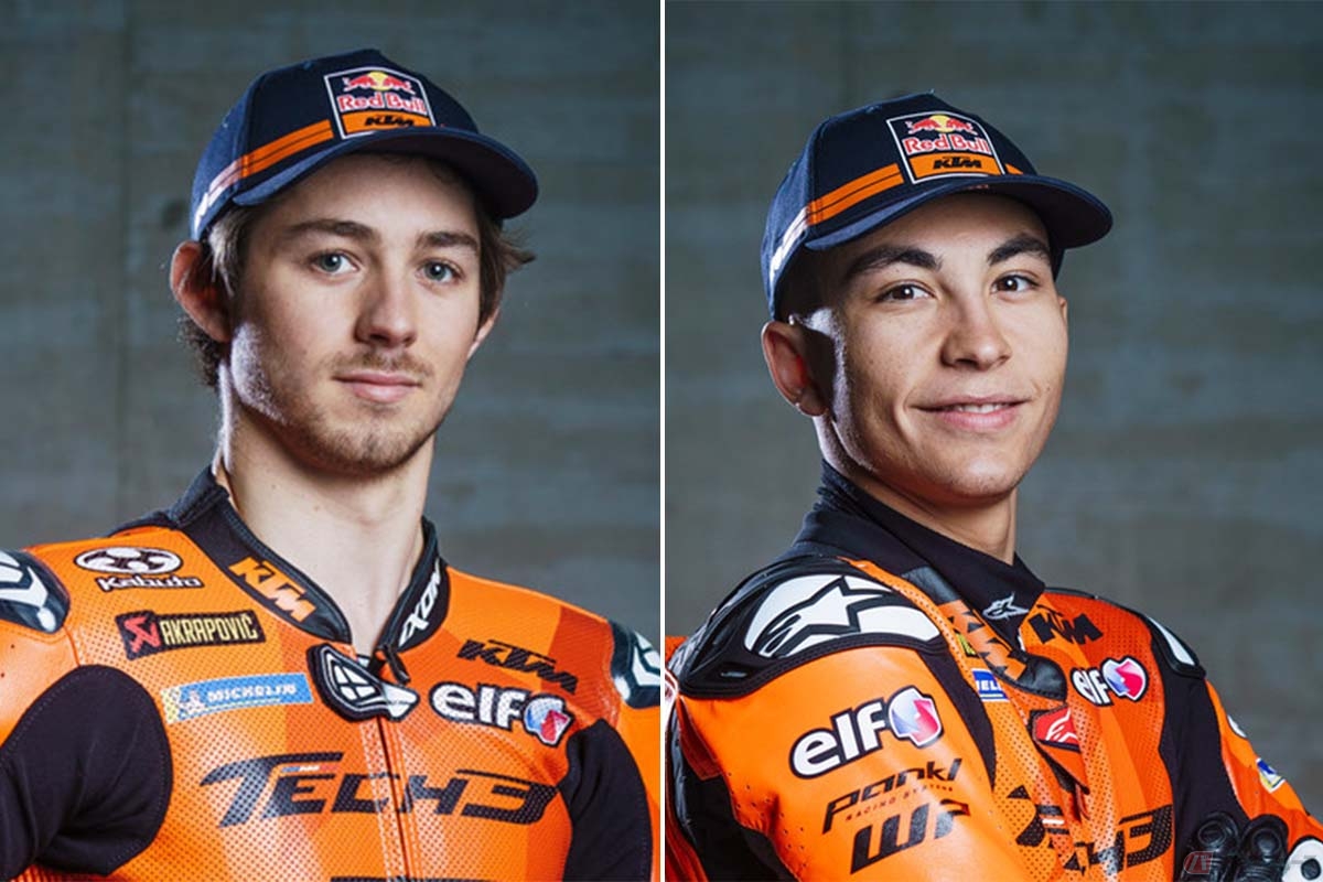 左：レミー・ガードナー選手（1998年2月24日生まれ。オーストラリア。2021年Moto2チャンピオンのルーキー。父は1987年500cc王者ワイン・ガードナー氏）／右：ラウル・フェルナンデス選手（2000年10月23日生まれ。スペイン。2021年Moto2ランキング2位のルーキー）