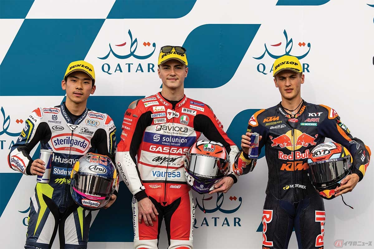 トップを独走しながらもタイヤのトラブルに見舞われた佐々木選手（左）。予選後、他ライダーのペナルティがあり、決勝レースをポールポジションからスタートした