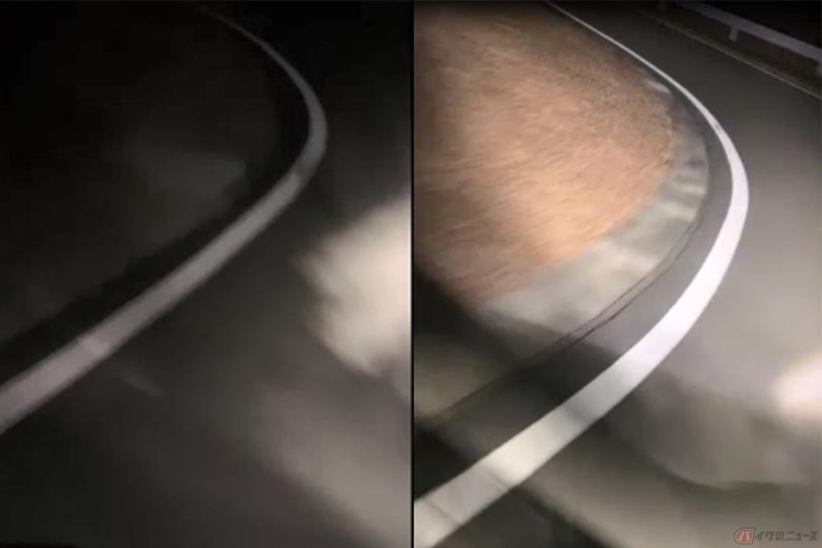 コーナリングランプ無し(左)と有り(右)の比較イメージ