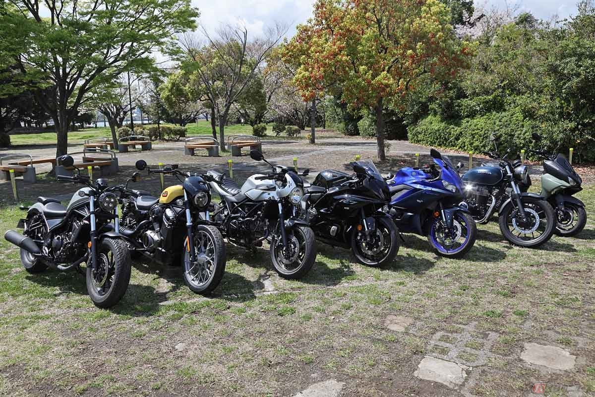 筆者(増井貴光)の本業のヒトコマ。全国の教習所で配布する「JACLA BIKE MAGAZINE」用に7台のバイクを撮影。筆者的に気になったのはヤマハ「YZF-R7」、ホンダ「レブル250」、そしてハーレーダビッドソン「ナイトスタースペシャル」だった