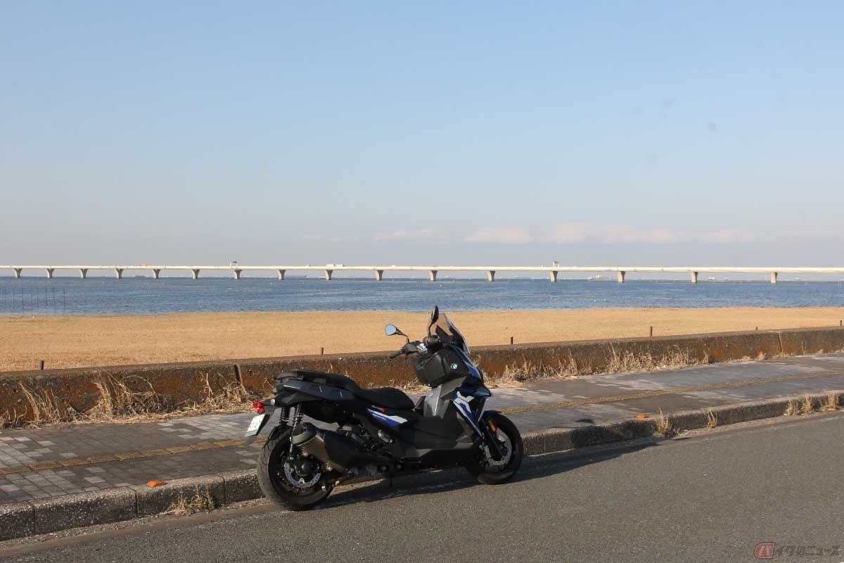 ツーリング想定のthe「燃費」計測ルートを走り終え、ゴール地点の千葉県木更津エリアに到着