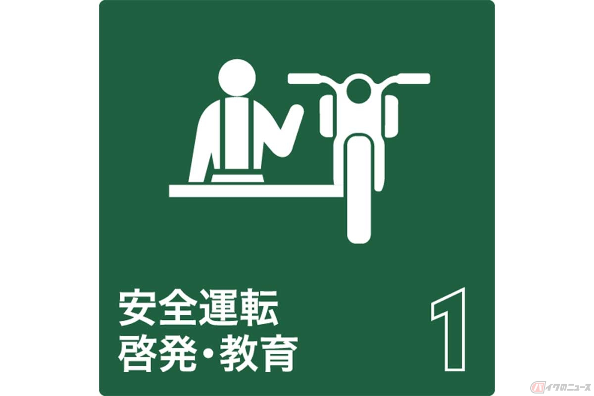 日本自動車工業会をはじめとするバイク関係団体は、2030年までにバイク死亡事故を半減する目標を掲げ、実施施策のひとつとして「一般ライダー向け安全運転教育の充実と啓発」「二輪車利用高校生への安全運転教育の充実と体制強化」「二輪車利用事業者・通勤利用者への安全運転教育の強化」を示している