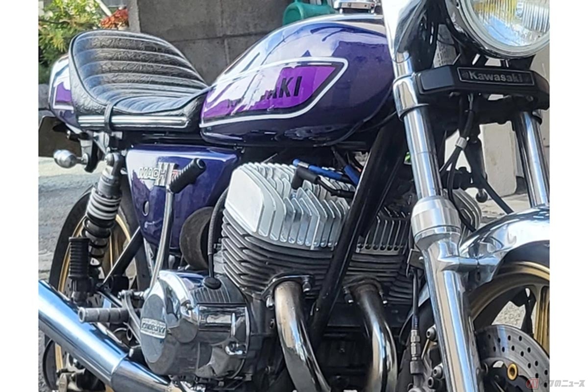 井上ボーリング製のカワサキ「500SSマッハIII」削り出しシリンダーヘッド装着イメージ