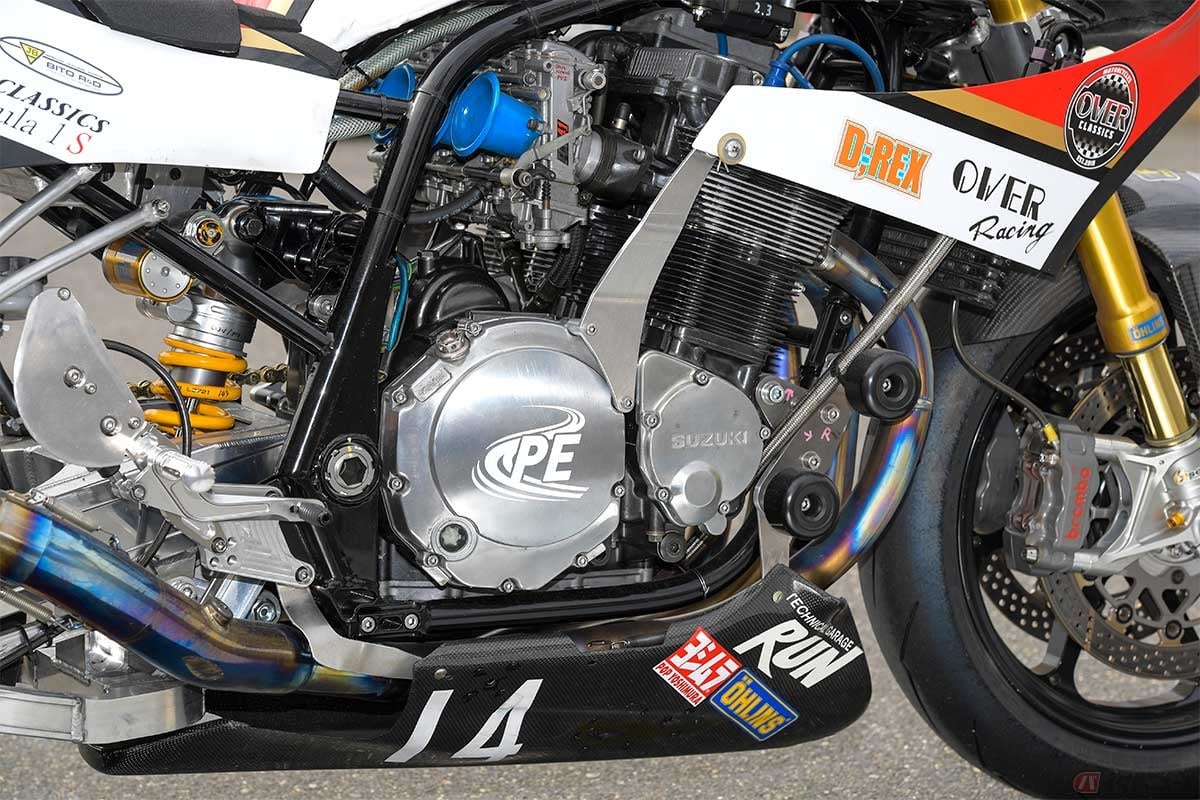 「OV-41」が搭載するスズキGSX-R系の油冷4気筒エンジンは、JEφ83mm鍛造ピストンを投入して1277ccの排気量を獲得。カムシャフトとバルブスプリングはヨシムラ製で、クラッチはスリッパータイプ