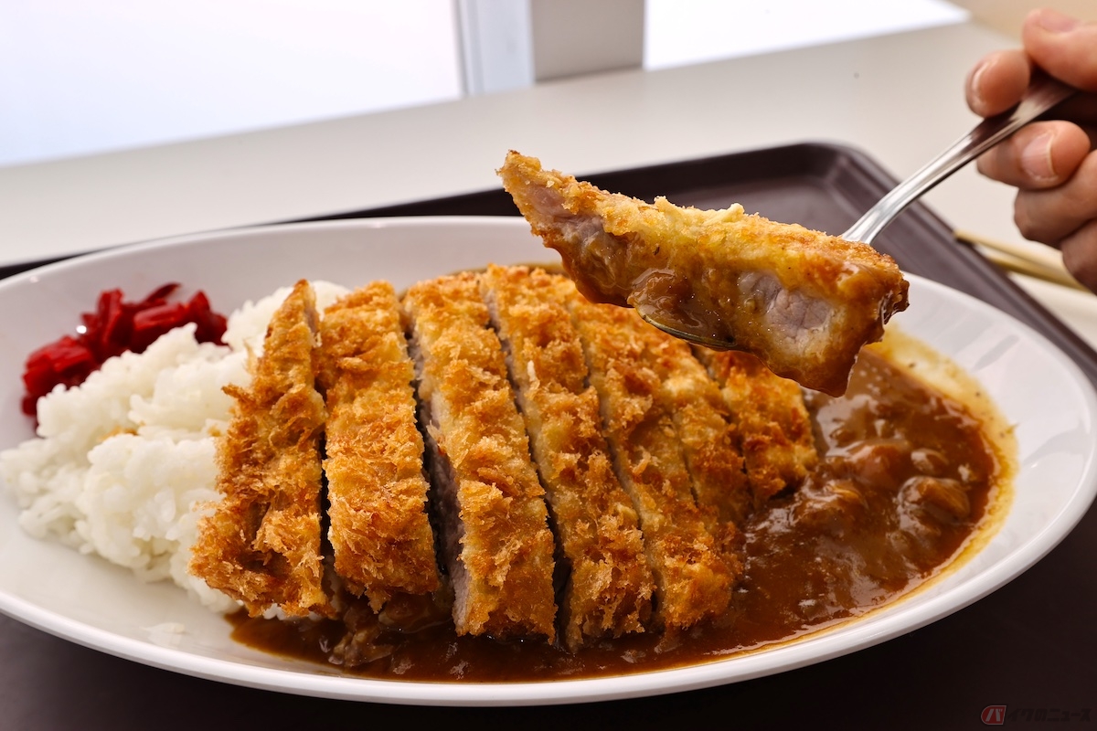 スパイスが優しく香るシンプルなカレーのルーがたまらないボリューム満点のカツカレー(810円)