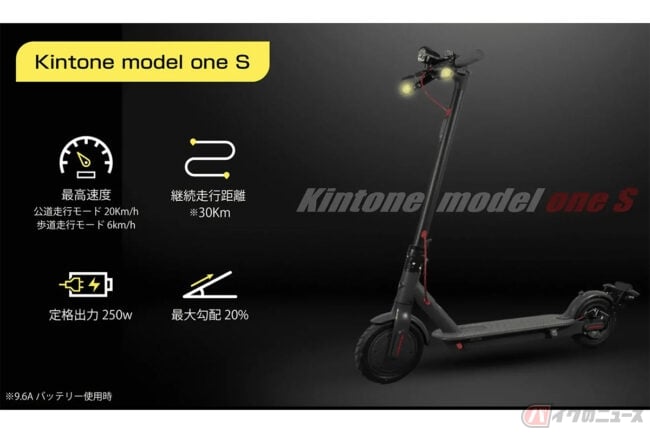 純国産電動キックボード「KINTONE Model One S」 改正道路交通法に適合した最新モデルの先行予約販売開始