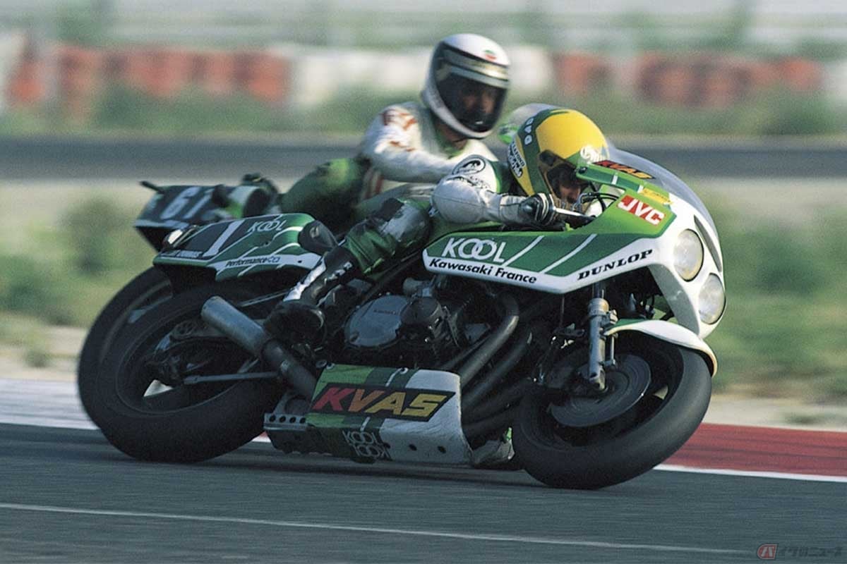 1980年から始まった世界耐久選手権で、カワサキKR1000は1981年、1982年に王座を獲得。写真は1982年、ライダーはジャン・ラフォン