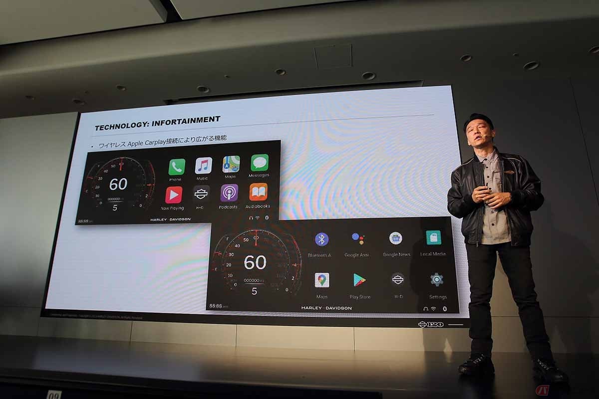 12.3インチTFTカラータッチスクリーンはAppleおよびAndroidデバイスとも互換性があり、Wi-Fi接続によってライダーのデバイスとワイヤレスで接続可能