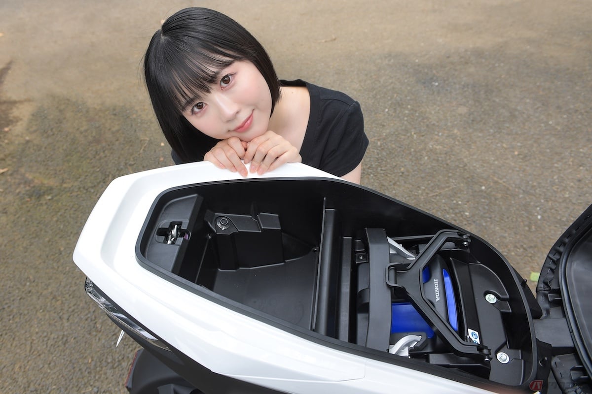 シート下には、バッテリーと車載工具を入れるのにちょうどよさそうな小物入れを装備