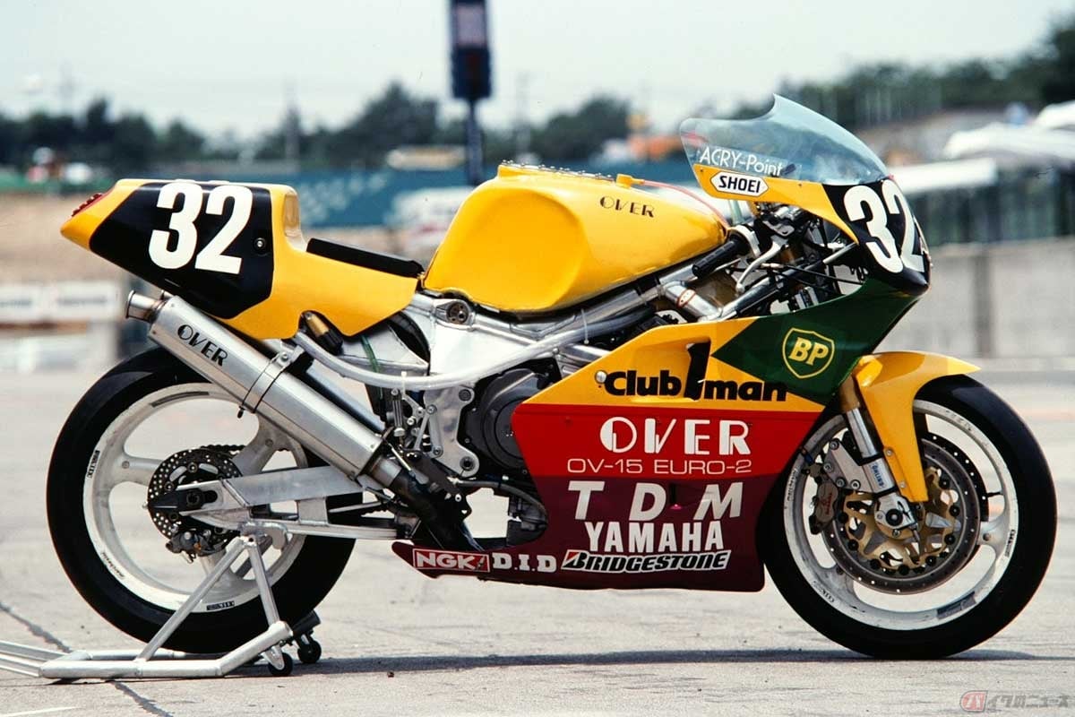 1992年からサーキットを走り始めたOV-15。オリジナルのアルミ楕円パイプフレームに、ヤマハ「TDM850」用のパラレルツインエンジンを搭載