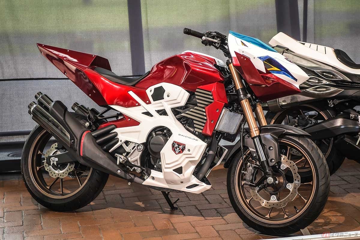 一文字隼人が乗る「シンサイクロン号」。一般向けの展示は初