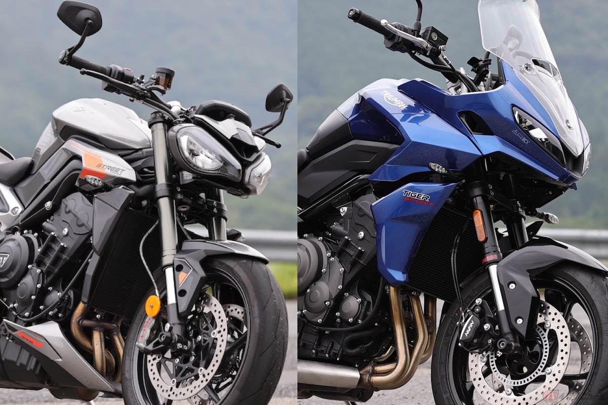 ギョロっと目玉で荒々しい顔の「STREET TRIPLE 765 RS」と切れ長で大人しい顔の「Tiger Sport 660」