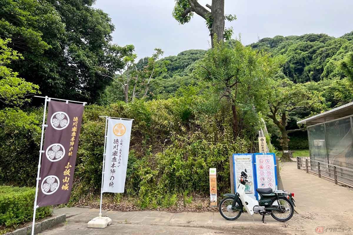 「小牧山城」跡地に到着。北側にある駐車場から小牧山の頂上を目指して歩いていく。規模も大きくハイキング気分で訪れる人も多いようだ