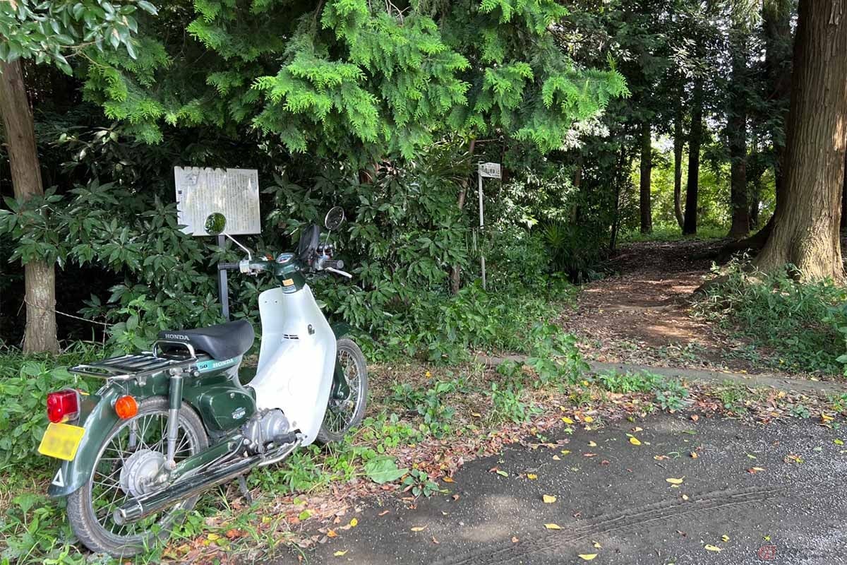 県道260号から砂利道を進み、辿り着いた「城山砦跡」。振り返ると広大な農地が広がっており、起伏は無い。そこに砦を築いた技術力が印象的