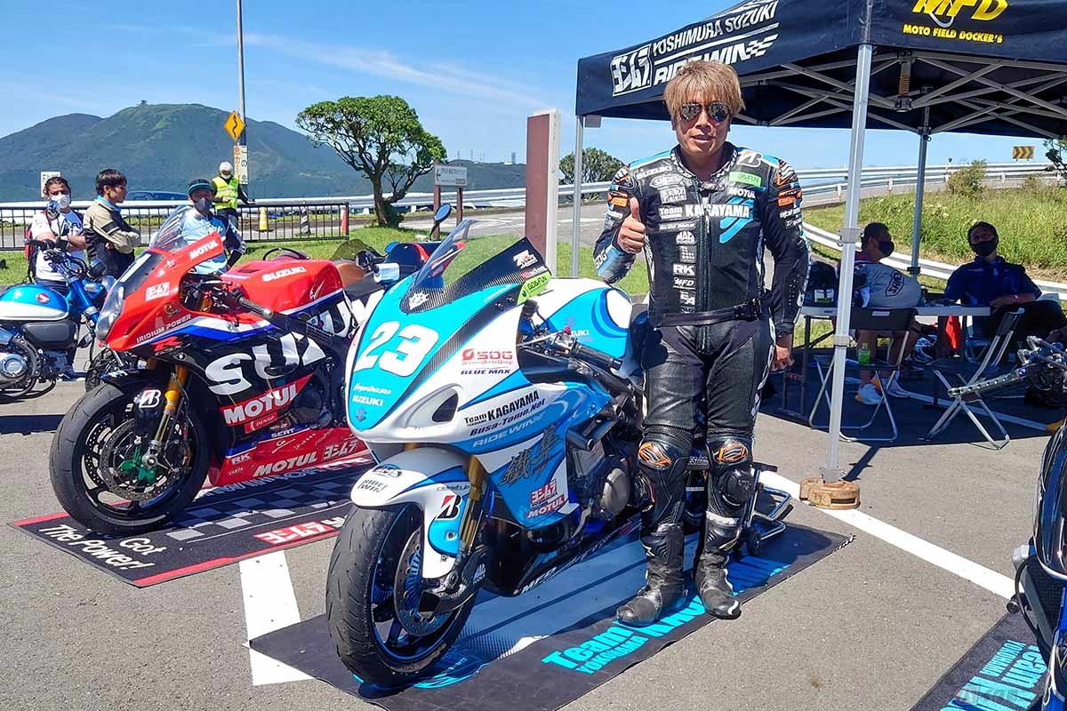 『モトライダースフェスタ2022 in HAKONE』を主催したMRS代表・加賀山就臣さん。先日の全日本ロードレース選手権岡山大会では、ヨシムラスズキライドウィンから「代役は俺」としてスポット参戦したことでも話題になった（写真／小林ゆき）