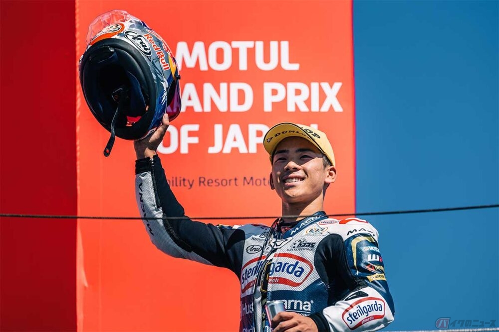 MotoGP第16戦日本GPのMoto3クラスで3位表彰台を獲得した佐々木歩夢選手（ステリルガルダ・マックス・レーシング・チーム）