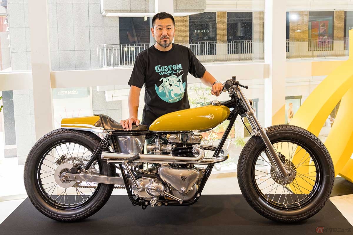 2020年６月と８月に“HEIWA CUSTOM WORLD”をパセーラで開催し、2021年には“CUSTOM WORLD JAPAN in HIROSHIMA”を主催する広島の平和モーターサイクルの木村健吾氏はHCS2022に出展したトライアンフ・カスタムを披露。シンプルな中に“平和らしさ”を存分に感じさせる１台です（撮影：マツモトカズオ）