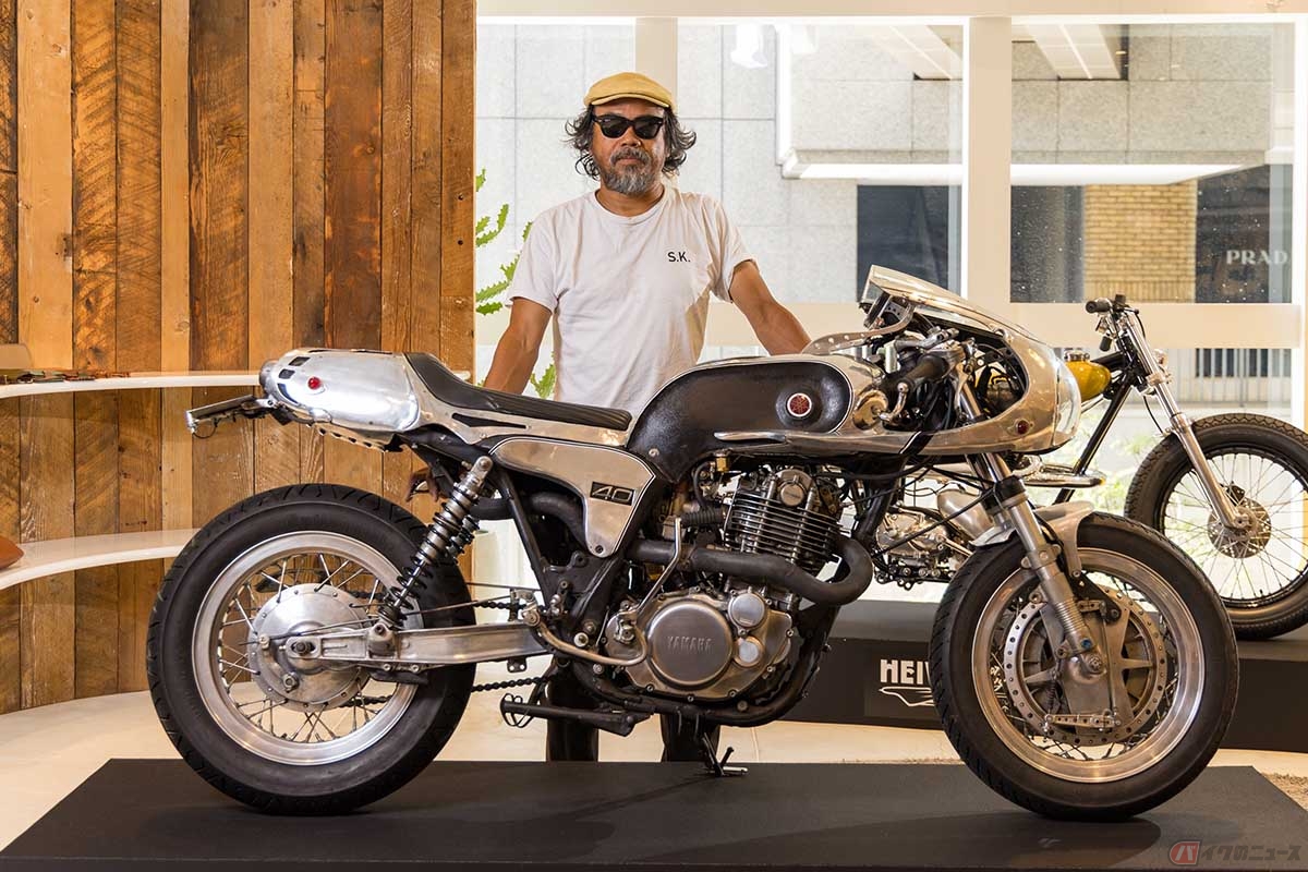 もはやレジェンド・ビルダーといっても過言ではない活躍を世界でみせるカリフォルニアのChabottエンジニアリングの木村信也氏も初日と２日めにはパセーラに登場。YAMAHA SRの生誕40周年を記念し、2018年に製作した“Crystal Trophy”を披露しています（撮影：マツモトカズオ）