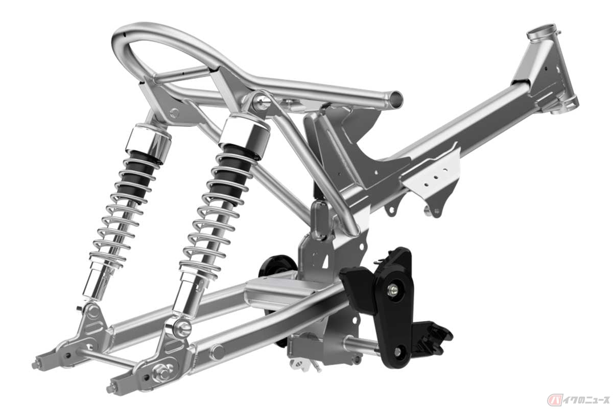 背骨(バックボーン)がエンジンを吊り下げる「バックボーン」フレーム。写真はホンダ「モンキー125」のフレーム