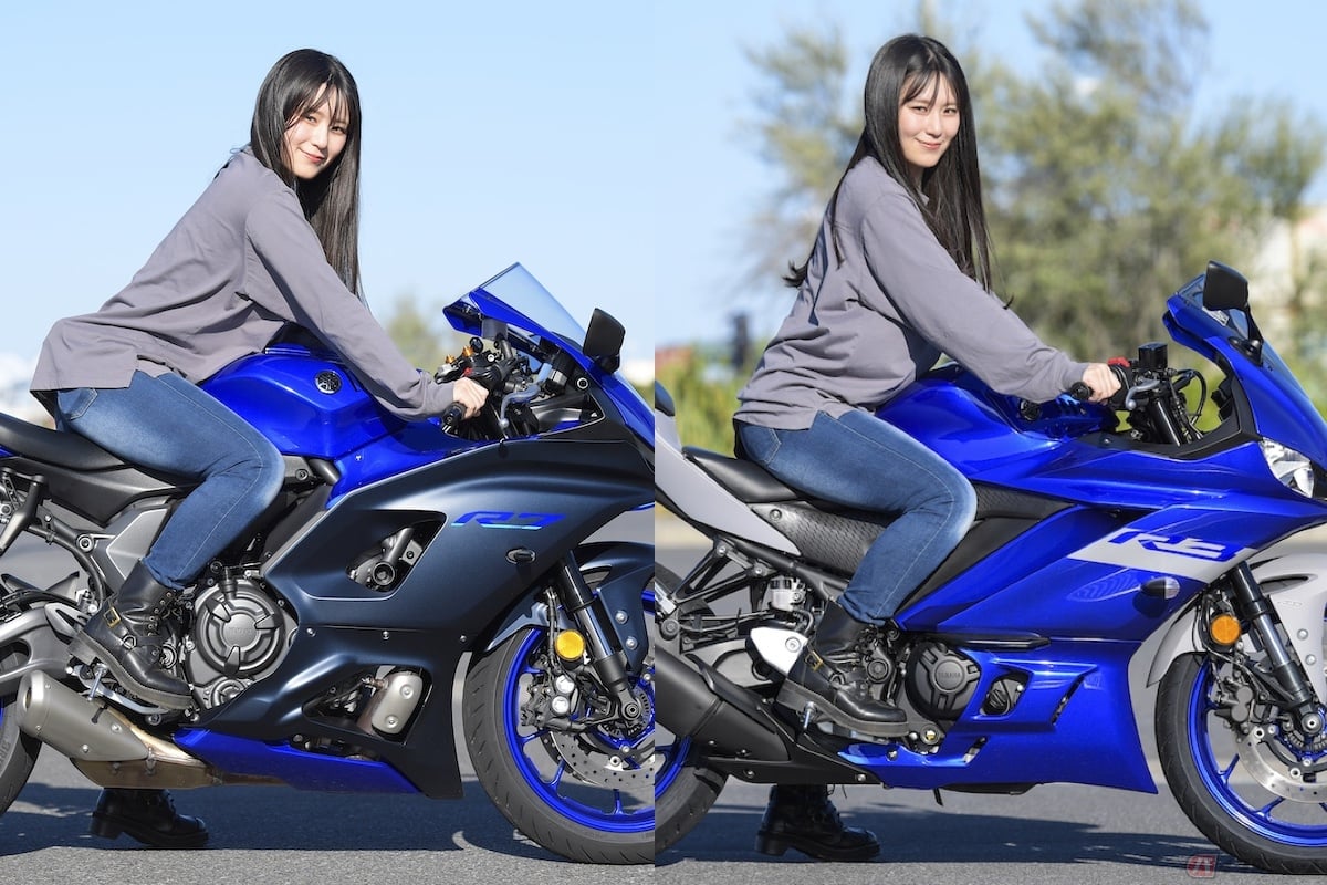 ハンドルの位置が低いR7と高い位置のR3、足つき性は断然R3の方が良い